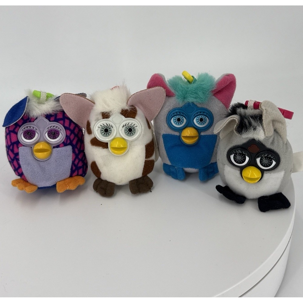 Furby Plush Keychain Lot of 4 Vintage 2000 McDonalds Happy Meal Clip Toys VTG